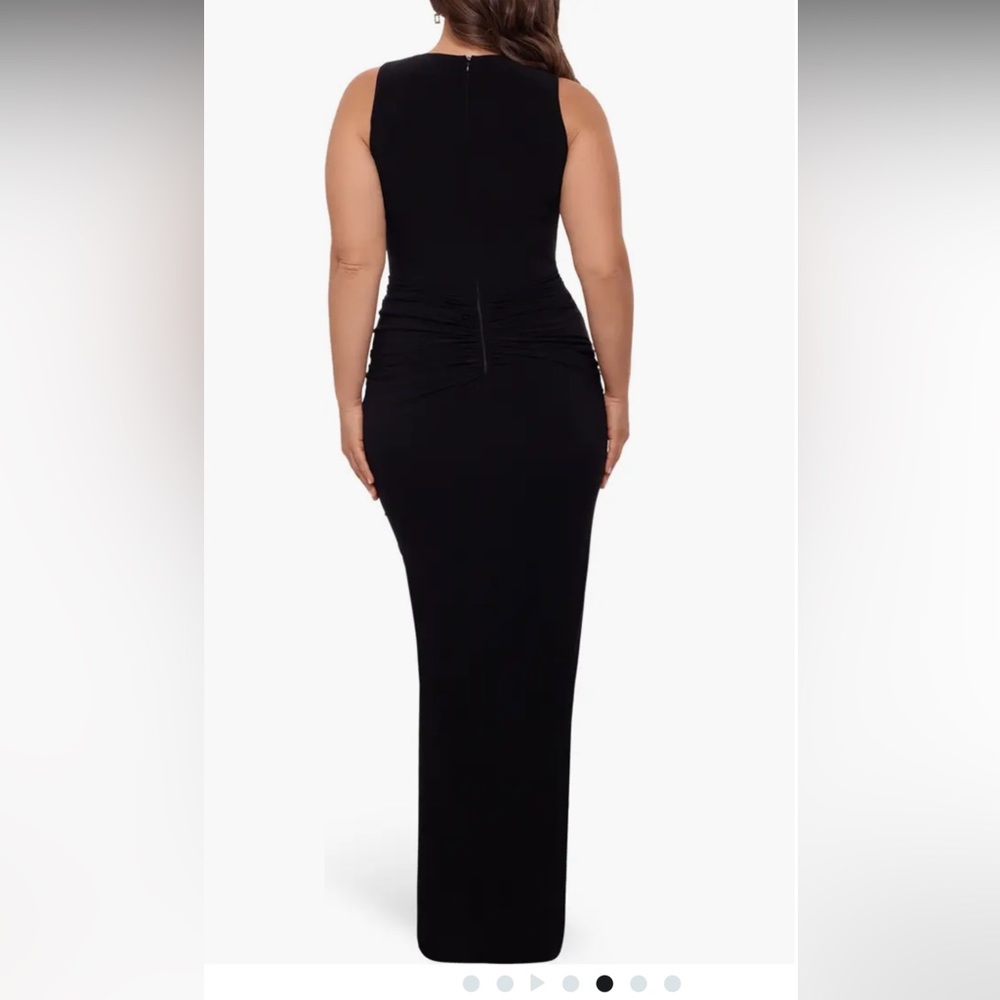 Betsy & Adam Ruched Ruffle Column Gown - Picture 2 of 4